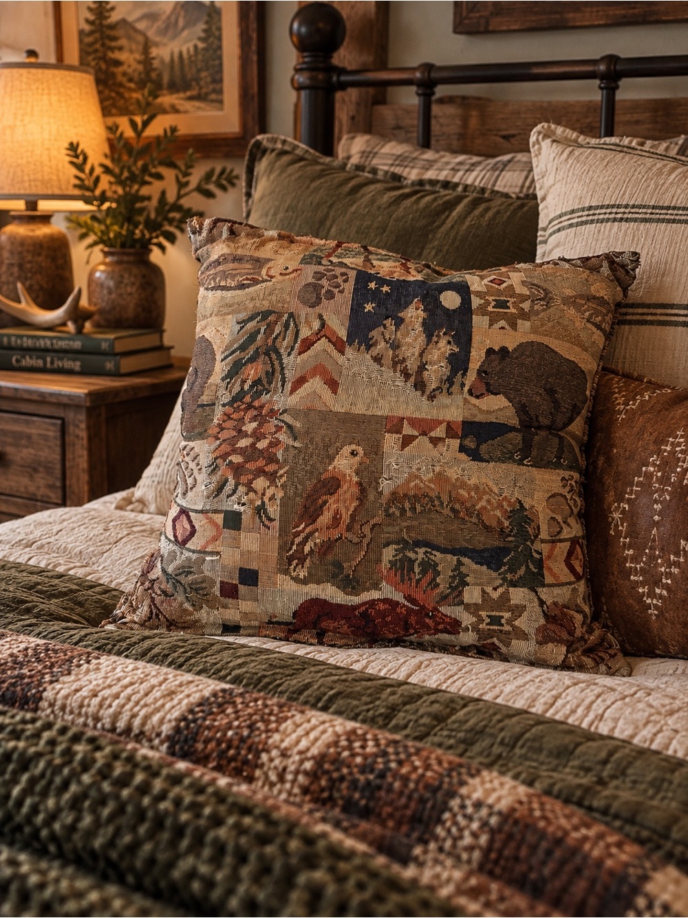 Vintage Woodland Tapestry Throw Pillow